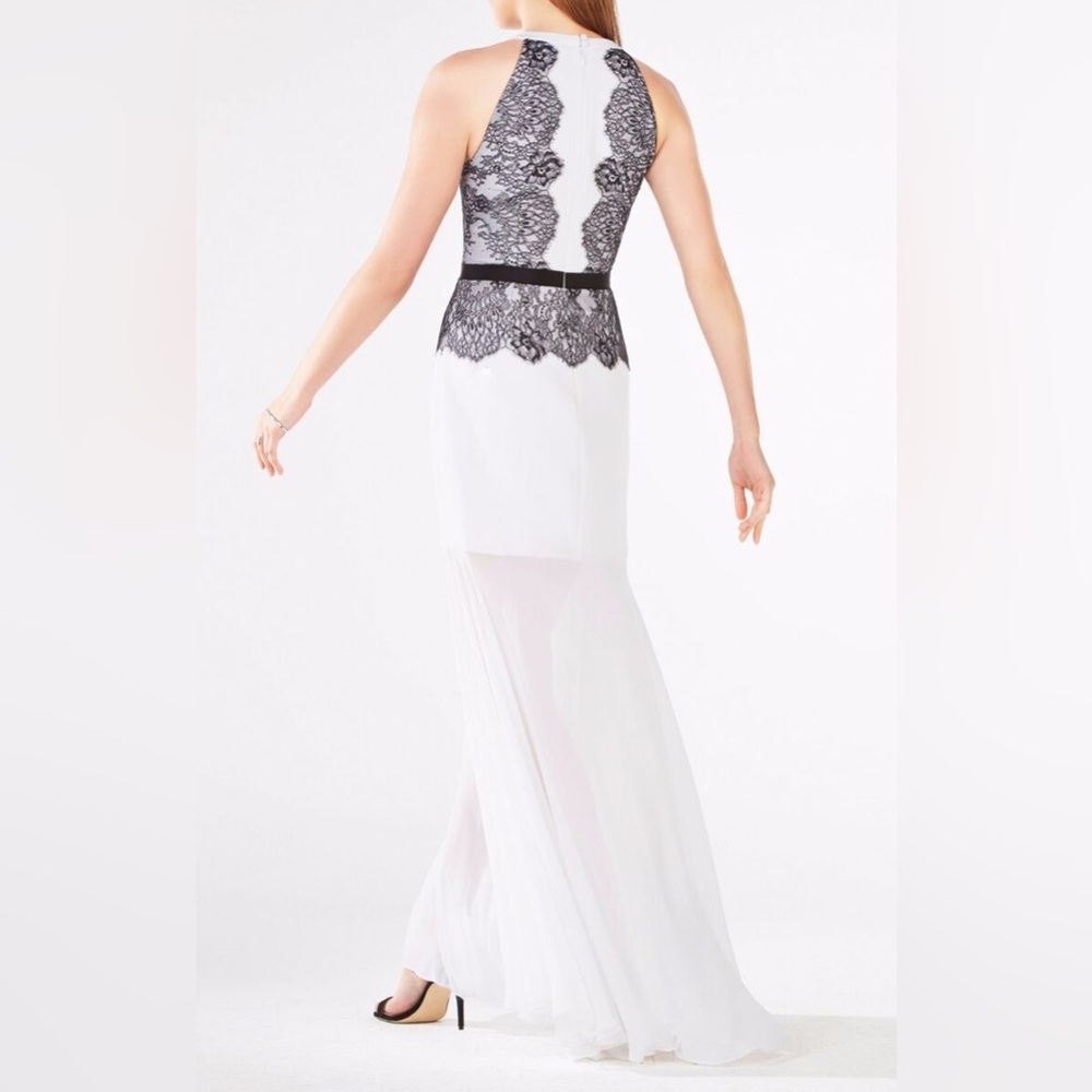 NWOT BCBGMAXAZRIA Georgianna Lace Overlay Chiffon Skirt Semi-Formal Dress. Sz 8